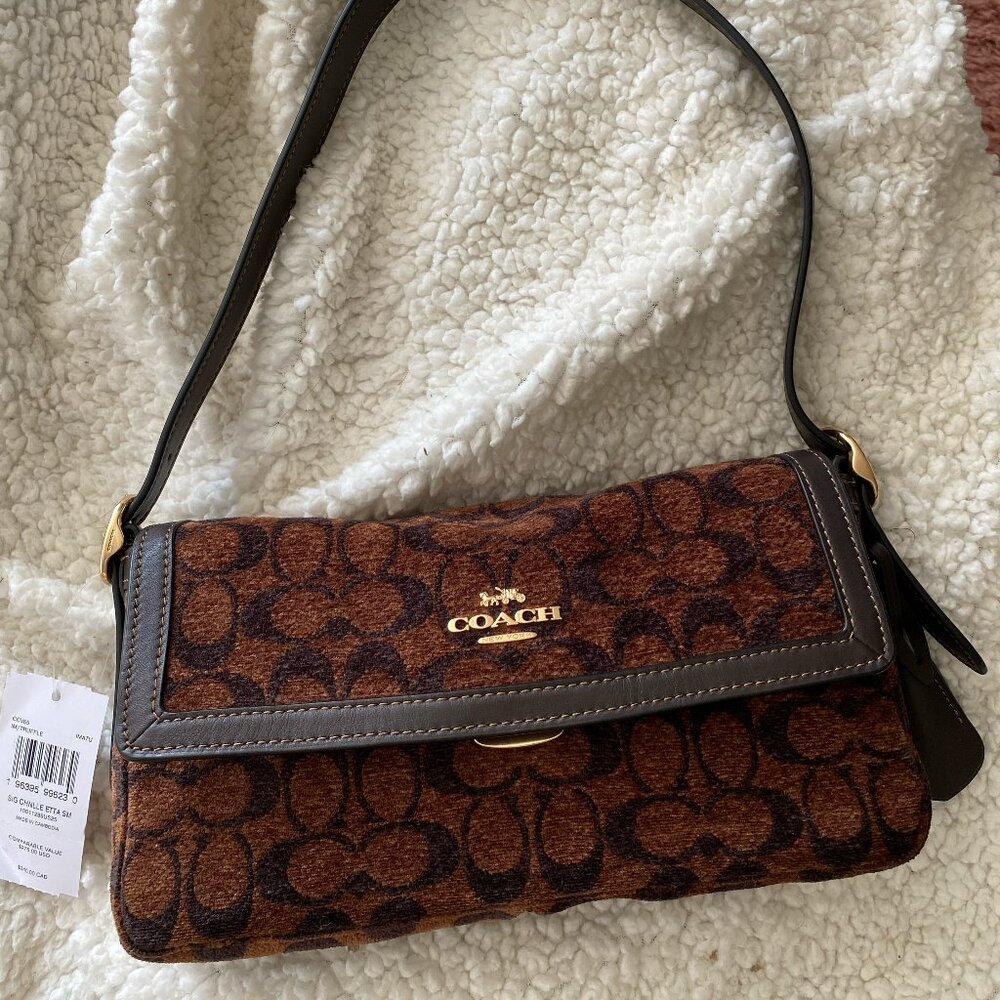 NWT Coach Etta Small Flap Shoulder Bag In Signature Chenille